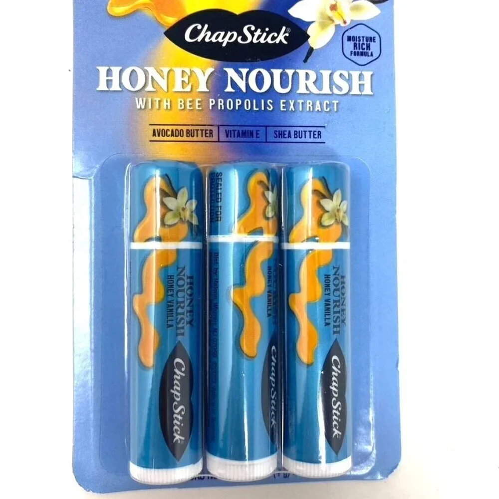 Chapstick Lip Balms Honey Nourish 3 Count Honey Vanilla Moisture Rich Vitamin E